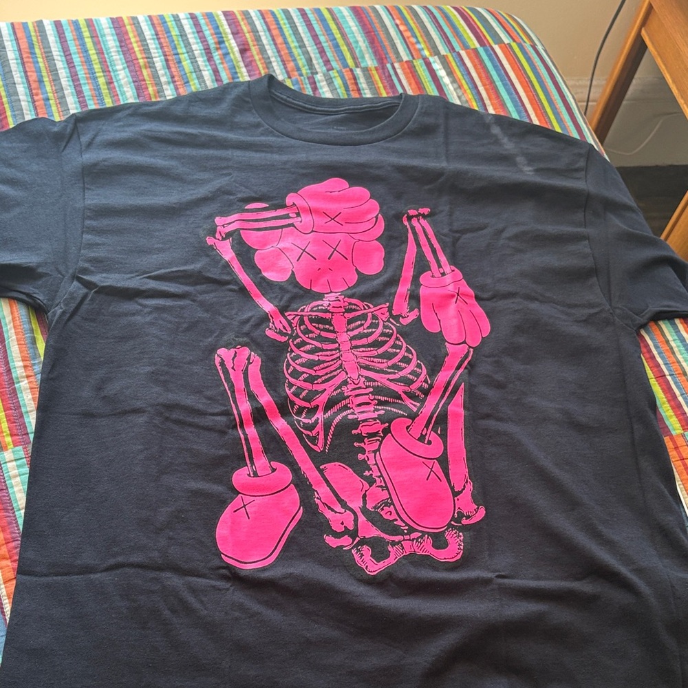 KAWS skeleton, new fiction Black Tee with Subtle Mint Ink Logo nwt